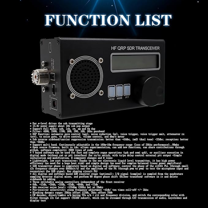 Open Source SDR Transceiver Radio Receiver with 8 Bands, USDX QRP HF, DIY, Built in Lithium Polymer Battery, for Shortwave Radio (US Plug)