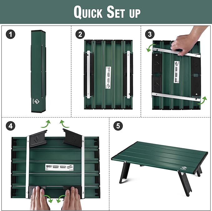 VILLEY Portable Mini Folding Beach Table, Ultralight Aluminum Side Table with Carry Bag for Camping, Picnics, and Outdoor Activities