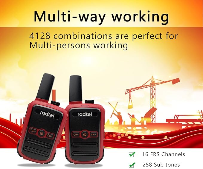 Radtel RT12 Rechargeable Walkie Talkies for Adults Long Range Handheld FRS Two Way Radio 16CH Handsfree VOX for Camping Hiking (Red)