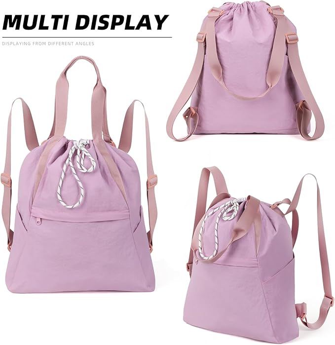 Valleycomfy Drawstring Backpack with Wet Pocket,Waterproof Drawstring Bag,Gym Backpack for Beach,Pool,Swim and Travel,Purple