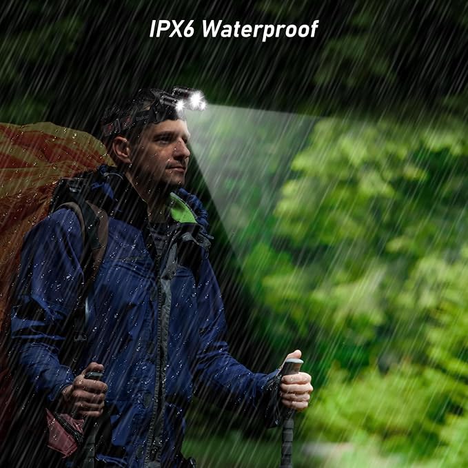 LED Headlamp, 8000L Super Bright Rechargeable Headlight Flashlight - 3 Lights 5 Modes,Zoomable,Spotlight&Floodlight Combination, IPX6 Waterproof, 20+Hrs Runtime for Running,Hiking,Camping etc.