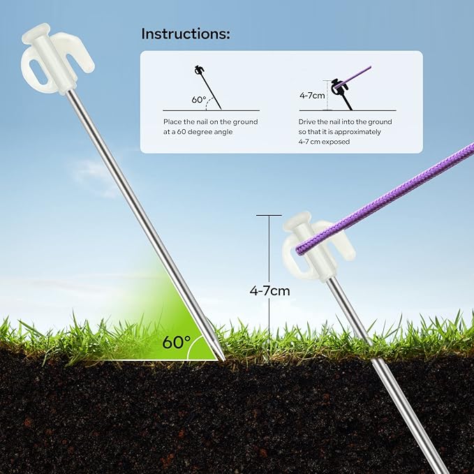 KOMCLUB 20PCS Tent Stakes Heavy Duty Tent Pegs Metal Tent Pegs Canopy Stakes Ground Stakes Spike Steaks for Outdoor Camping Tents Garden Canopies Grassland with Storage Bag