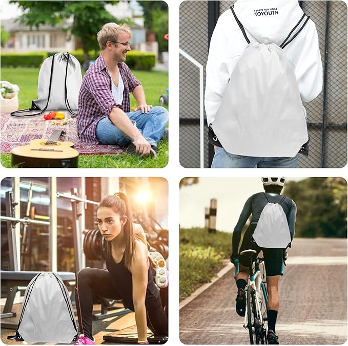 Drawstring Backpack Bulk 28 PCS Drawstring Bags String Backpack Cinch Bag Sackpack for Men Women Gym (White)