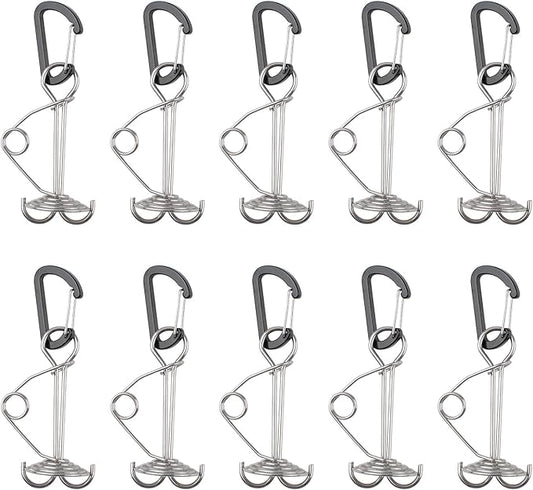 Morobor Deck Anchor Pegs, 10 PCS Windproof Aluminium Alloy Tent Stakes with Spring Black Buckle, Portable Double Ring Ground Anchor Pegs for Camping Hiking Fishing