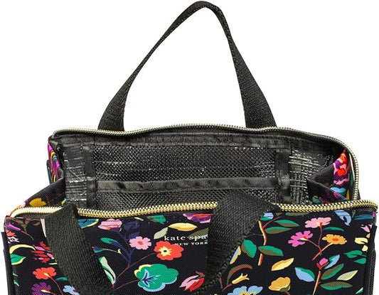 Kate Spade New York Portable Soft Cooler Lunch Bag, Thermal Tote with Silver Insulated Interior Lining and Storage Pocket, Autumn Floral