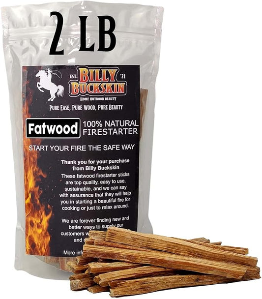 2 LB. Billy Buckskin Fatwood Fire Starter Sticks, Start a Fire with Just 3 Sticks, Firestarter for Firepit, Campfire, Wood Stoves, Fireplaces, Bonfire & Grilling BBQ & Camping Essentials (2 Pound Bag)