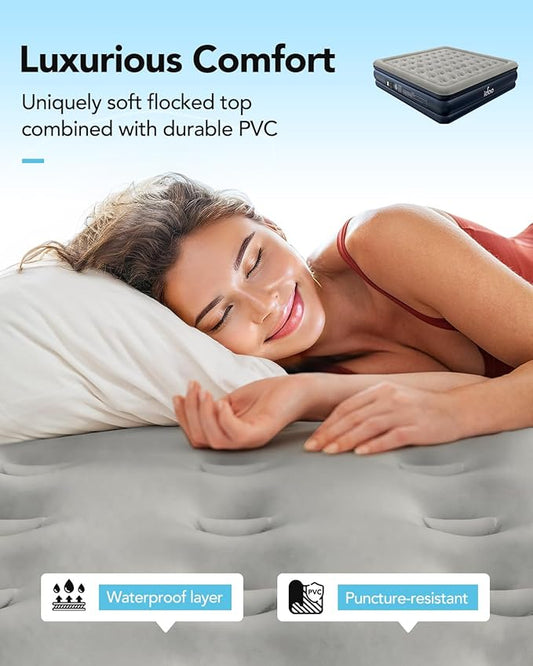 iDOO King Air Mattress with Built in Pump, 18" Raised Comfort Blow up Mattress, Upgraded Four Chamber Air Bed, Inflatable Mattress for Guests & Home, colchones inflables, AirBed, 750lbs Max