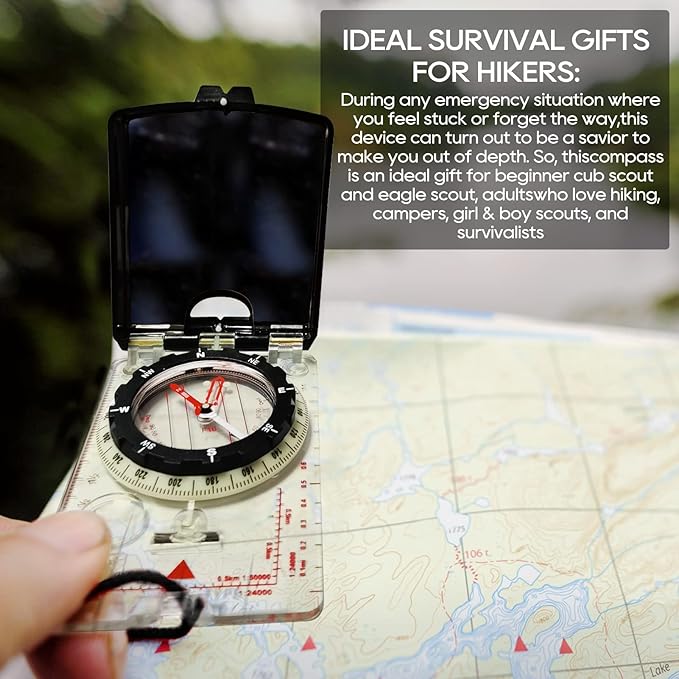 Posinly Advanced Orienteering Compass - Survival Whistle, Map Reading Field Compass for Camping, Hiking & Navigation, Great for Kids