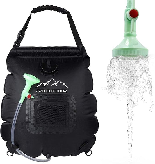 Solar Shower Bag - 5 Gallon / 20 L Portable & Compact Solar Heating Shower, Removable Hose & On-Off Shower Head - Made of Premium ABS Plastic - Ideal for Travel, Camping, Hiking, Fishing