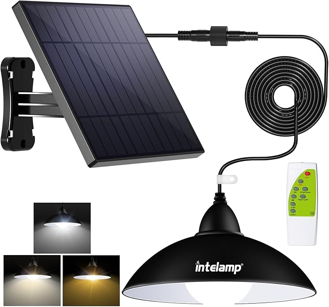 intelamp Solar Pendant Lights, Solar Shed Lights by Remote Control Solar Powered Indoor & Outdoor Lights Hanging Lights for Storage Room Home Yard Porch Balcony