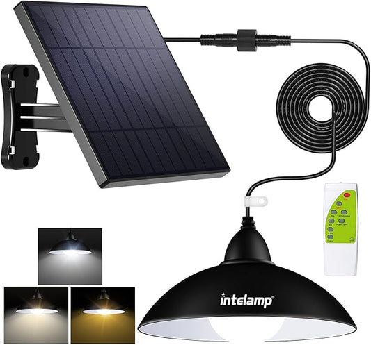 intelamp Solar Pendant Lights, Solar Shed Lights by Remote Control Solar Powered Indoor & Outdoor Lights Hanging Lights for Storage Room Home Yard Porch Balcony