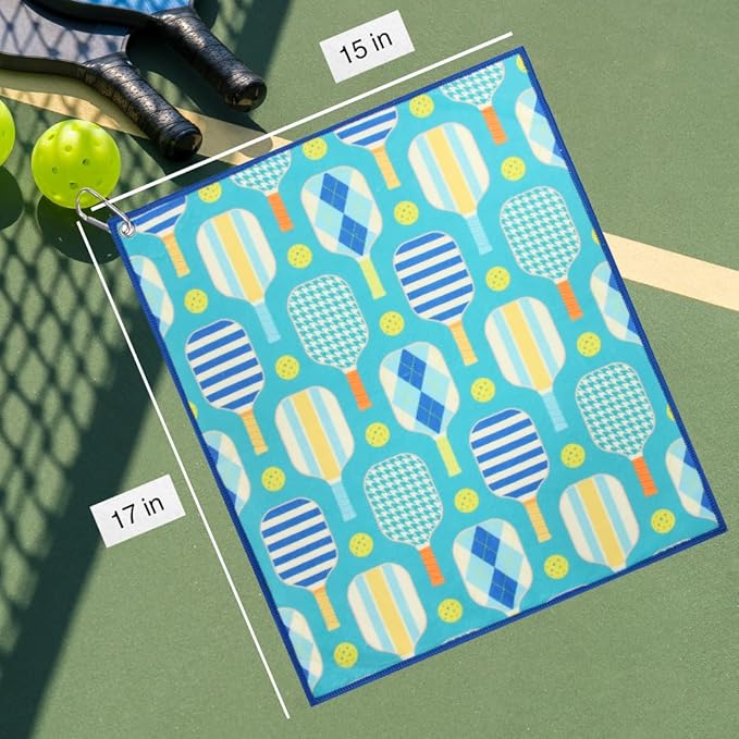 Millie Rose Pickleball Towels in Fashionable Prints - Cute 15x17 inch Microfiber & Cotton Athletic Towels with Carabiner Clip - Pickleball Accessories, Pickleball Gifts (Plaid Pickle)