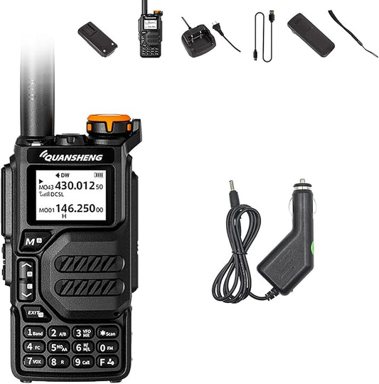 Quansheng UV-K5 Radio USB-C Charging Dual Band Two Way Radio Long Range for Adult 5W Long Range Handheld Radio NOAA Scrambler/DTMF One Key Copy with 18.89in Tactical Antenna 12V Car Charger