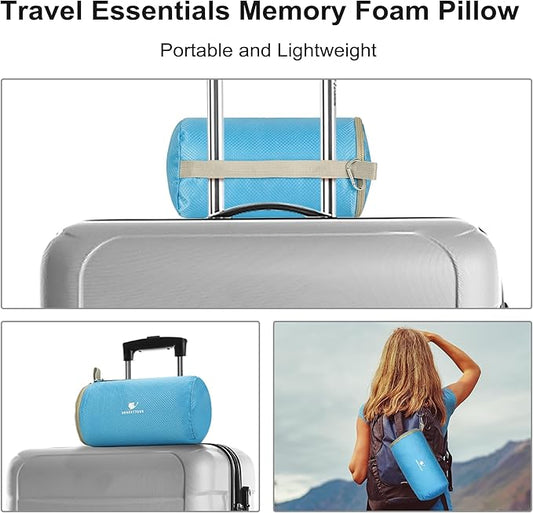 Memory Foam Camping Pillow with Fast Drying Towel Firm Travel Pillow for Sleeping Portable White Pillow with Traveling Storage Bag Machine Washable Ideal for Backpacking Airplane Car