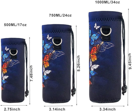Water Bottle Sling Case Bag Carrier Holder - 500ML 750ML 1000ML Neoprene Water Bottle Sleeve Cooler Cover Pouch with Adjustable Shoulder Strap for Men Women Travel Camping Walking Hiking Running