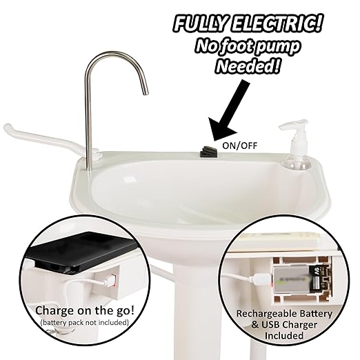Portable Sink Outdoor Camping Sink Battery Operated Electric Hand Washing Station | 5 Gallon Tank with Towel Holder & Soap Dispenser