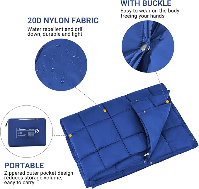 KingCamp Camping Blanket Lightweight, Multifunctional Warm Puffy Outdoor Blanket with Snap Button, Water Repellent, Packable, for Travel, Airplane, Hiking, Picnic 1.37lbs/69x 53inchs