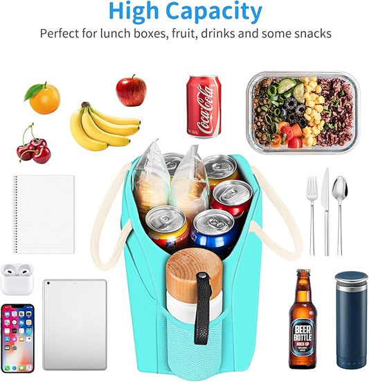 Lunch Bag Lunch Box for Women Men Reusable Insulated Lunch Tote Bag,Food Handbags Case High Capacity for Travel Work Picnic Beach,Cyan