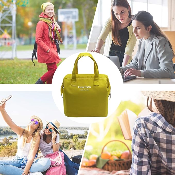 Mziart Insulated Lunch Bag Simple Bento Cooler Bag Lunch Tote Bag for Lunch Box for Women Men Adult Picnic Working Hiking Beach (Yellow)