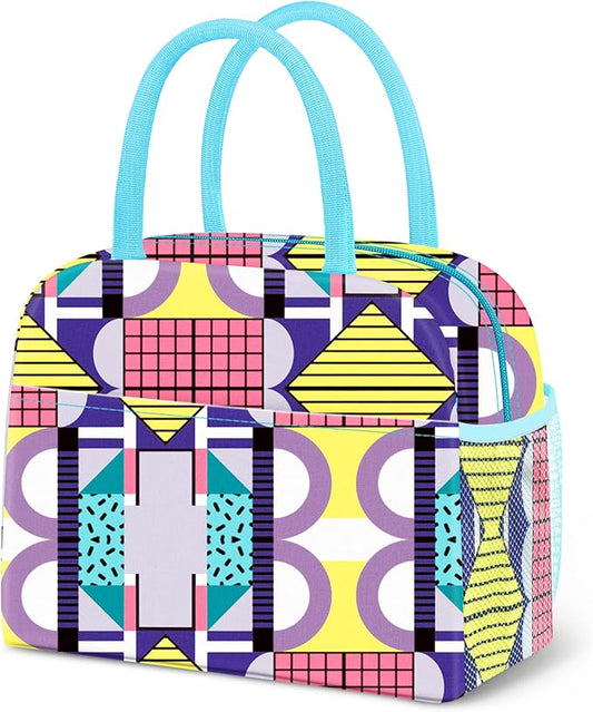 Lunch Bag Lunch Box for Women Men Reusable Insulated Lunch Tote Bag,Leakproof Thermal Cooler Sack Food Handbags Case High Capacity for Travel Work Picnic Beach,Geometric