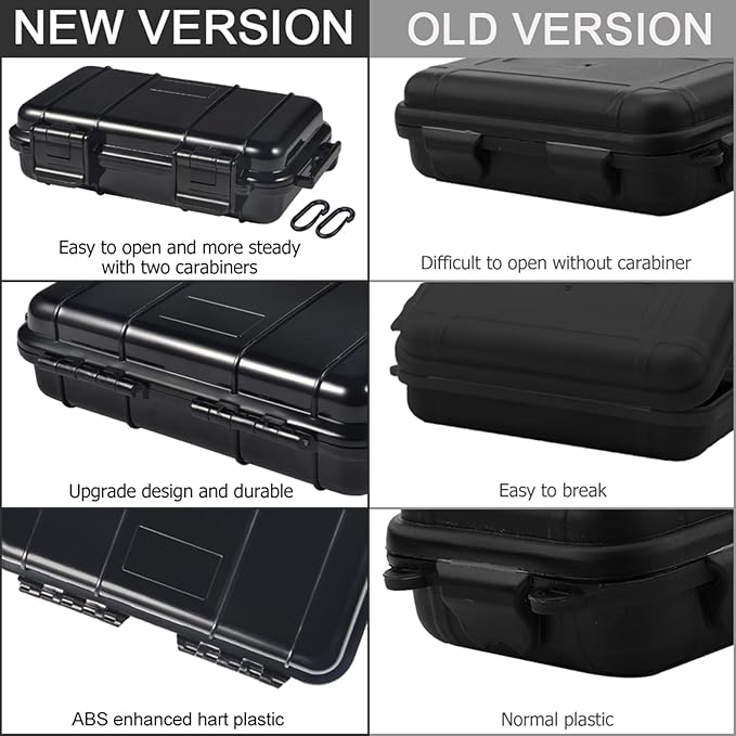 Dry Storage Box, Shockproof Waterproof Box Storage Case Waterproof Plastic Box Container with 2 U‑Shape Buckle, Plastic Storage Container for Cameras, Phones, Camping, Fishing, Hiking(Small-Black)