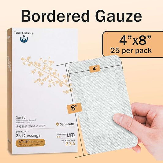 Bordered Gauze Island Dressing 4x8-25 Adhesive Gauze Pads for Wound Protection - Good for Hospitals, Medical Facilities, First Aid Kits, and More