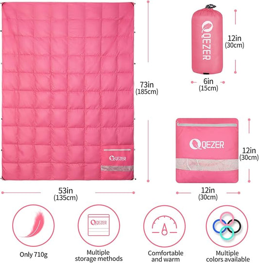 Down Camping Blanket,600+Fill Power，Foldable Into a Pillow,Light，It is The Best Choice for Outdoor Activities, Picnics, Beaches, and Travel.