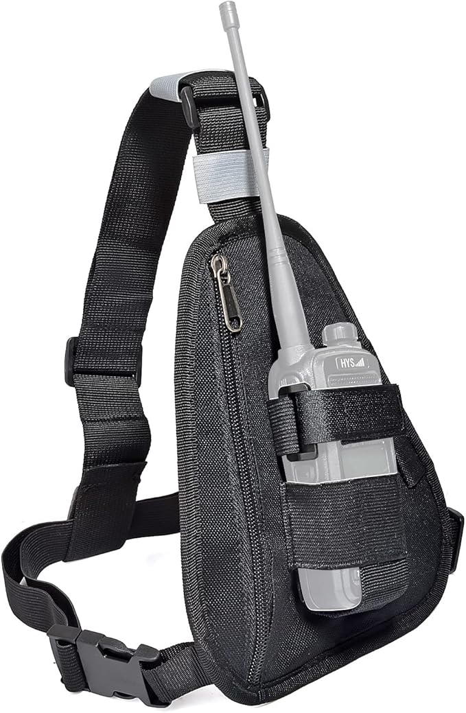 Universal Radio Chest Pack, Walkie-Talkie Nylon Holder, Holster Case Pouch Front Pack Accessories for Baofeng UV5R Kenwood Yaesu Motorola Cobra Retevis Two Way Radio (Orange/Black, Large)