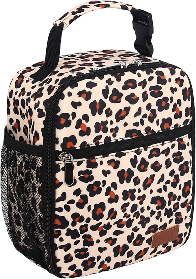 Lunch Box for Men Women Adults Small Lunch Bag for Office Work Picnic - Reusable Portable Lunchbox, Leopard