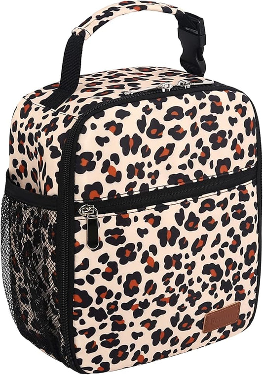 Lunch Box for Men Women Adults Small Lunch Bag for Office Work Picnic - Reusable Portable Lunchbox, Leopard