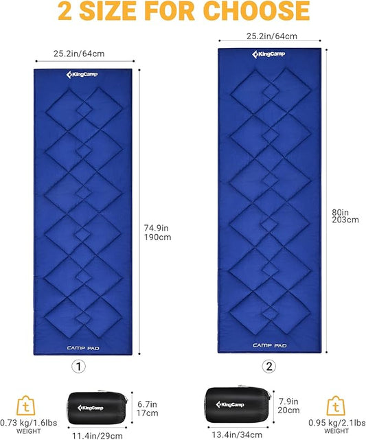 KingCamp Cot Pad Topper for Camping, Soft Warm Non-Slip Cot Mattress, Comfortable Lightweight Sleeping Mat for Outdoor & Indoor, Picnic, Hiking, Backpacking, Yoga