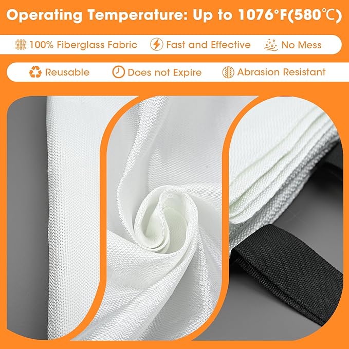 Emergency Fire Blanket, 40"x40" Fiberglass Suppression Fire Retardant Blankets for Home, Kitchen, Camping, Grill, Car, Office, Warehouse with Hooks(6 Pack)
