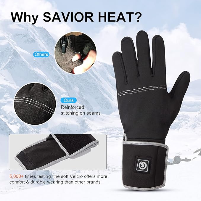 SAVIOR HEAT Heated Liners Gloves for Men Women, Electric Rechargeable Battery Thermal Thin Gloves for Winter Skiing Typing Driving Riding Cycling Hiking