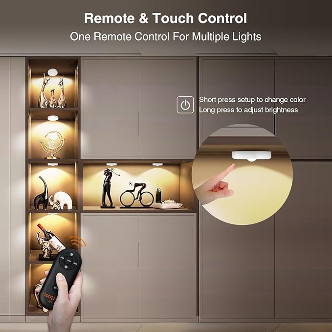 Puck Lights with Remote Control,2000mAh Rechargeable Under Counter Lighting,3 Color Temperatures Dimmable Under Cabinet,Closet Light,3Pack Tap Light for Hallway (White, 3 Pcs)