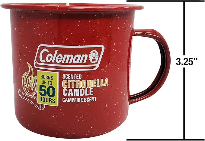 Coleman Repellents Tin Mug Outdoor Citronella Candle | Rustic Outdoor Camping Candle with Campfire Scent, Red