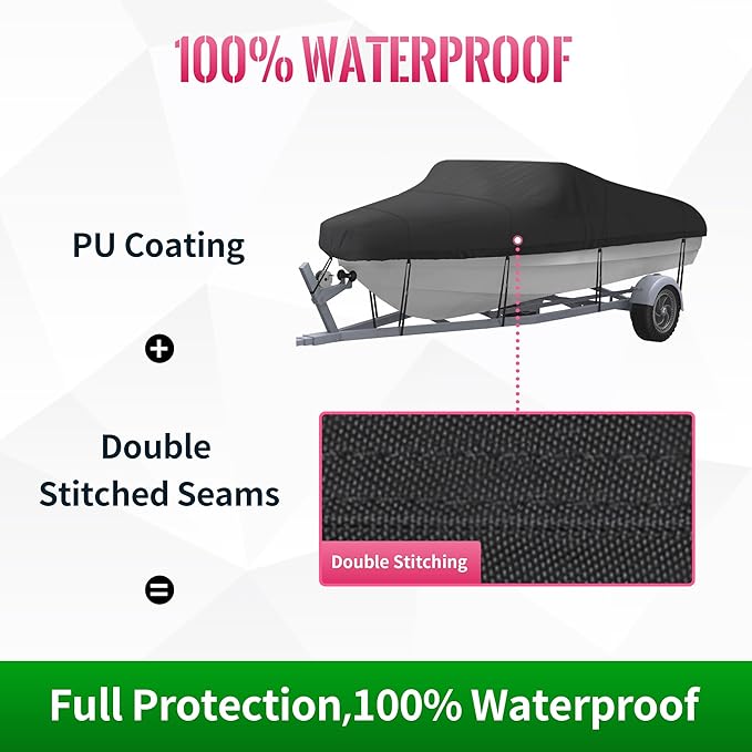 NEXCOVER Trailerable Boat Cover, Length: 20'-23' Beam Width: up to 100", Waterproof Heavy Duty Cover, Fits V-Hull, TRI-Hull, Runabout, Pro-Style, Bass Boat, Storage Bag & Tightening Straps Included.