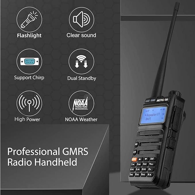 Retevis RA85 GMRS Radio, Long Range Walkie Talkies, High Power, USB-C, Rechargeable, Flashlight, NOAA, Two Way Radio for Outdoors Hiking Camping (1 Pack)