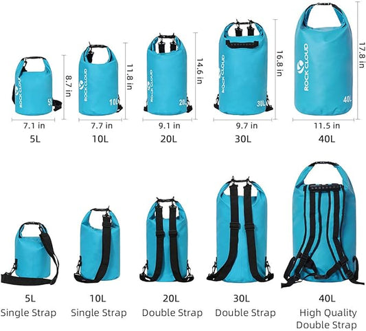 ROCK CLOUD Dry Bag Waterproof 5L Dry Sack for Kayaking Rafting Boating Beach Surfing Swimming Canoe Camping Hiking Fishing Ski, Lake Blue