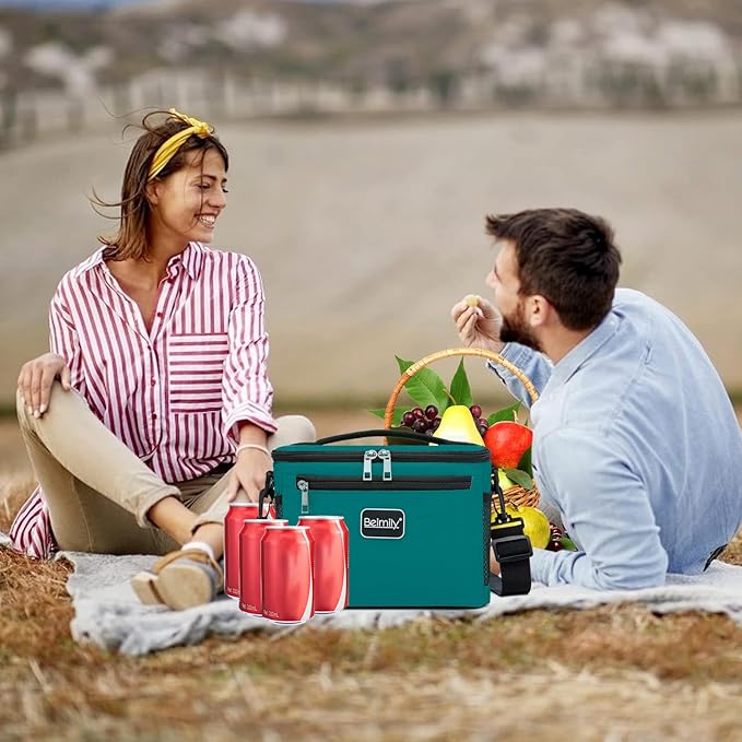 BEIMILY Lunch Box for Men/Women,Small Insulated Lunch Bag,Reusable LunchBox for work Picnic Beach,Leakproof Soft Cooler Tote Bag Organizer with Adjustable Shoulder Strap for Adults (Dark teal)