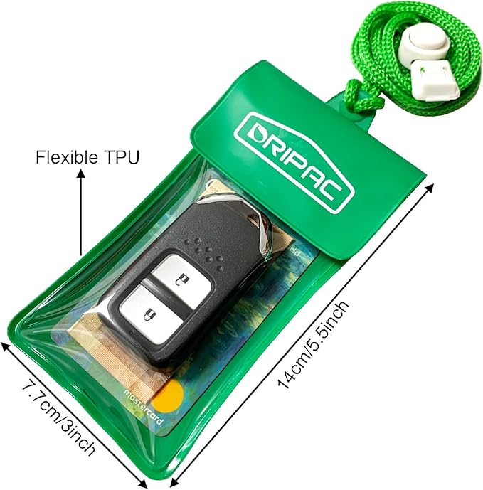 DRIPAC Waterproof Car Key FOB Case Waterproof Wallet Waterproof Holder Pouch For Key ID Badge Credit Card Money（Green）