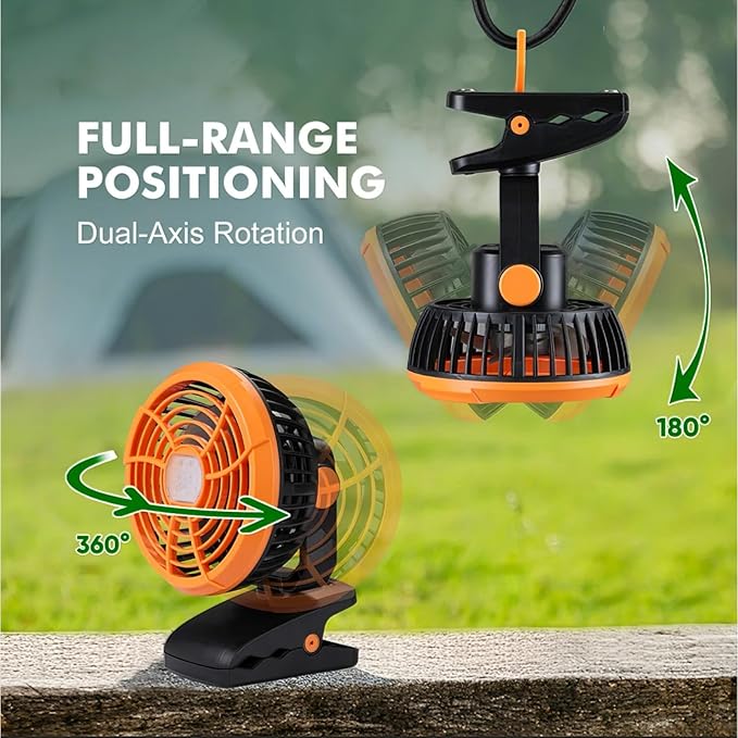 Durapower Clip-on Camping Fan with LED Lantern, Magnetic Base & Hanging Hook – Ideal for Travel, Tent, RV, Picnic, Treadmill, Stroller, Golf Cart & Home