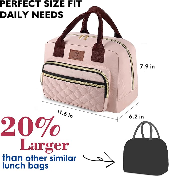 Genteen Lunch Bag for Women Girls Teens,Insulated Adult Lunch Boxes for Women,Reusable Cute Lunch Bags for Work,High Capacity Tote Lunchbox Cooler for Office Travel Picnic School-Pink