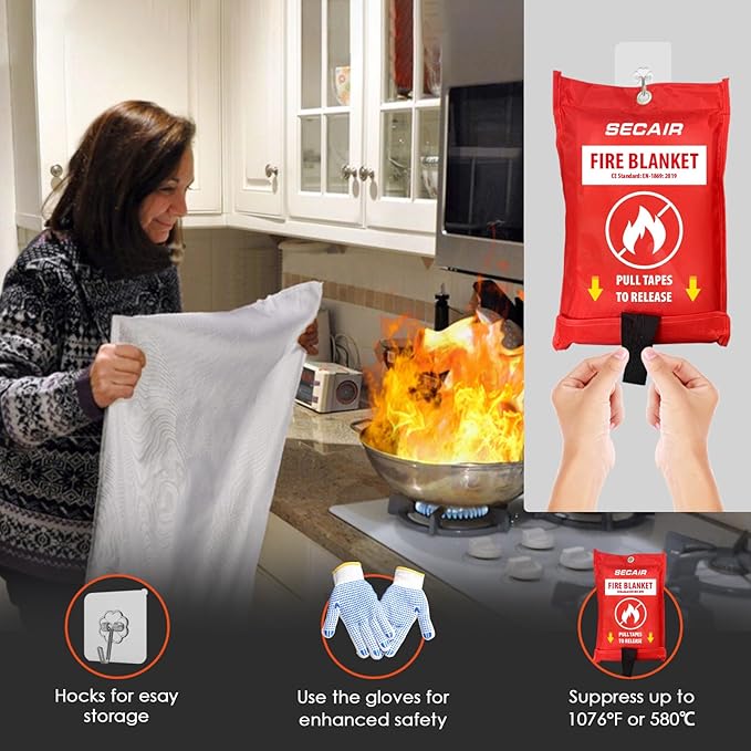 Emergency Fire Blanket for Home and Kitchen Fiberglass Fire Suppression Blanket Great for School Warehouse Camping Car Office Grill (4 Pack, 40 in X 40 in)