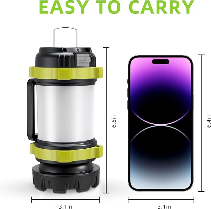 Alpswolf Camping Lantern Rechargeable, 4000mAh Camping Flashlight 6 Modes LED Lantern Portable Rechargeable Lanterns for Power Outage, Emergencies Light for Hiking, Green, 2 Packs