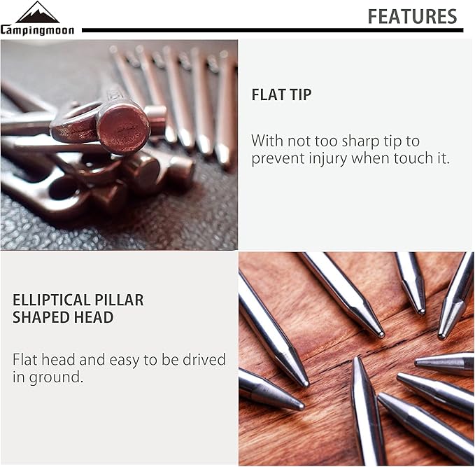 CAMPINGMOON 15.7-inch 6pcs Martensitic Stainless Steel 420J2 Hardened Forged Tent Stake Power Peg Ideal for Hard Ground R-40-6P