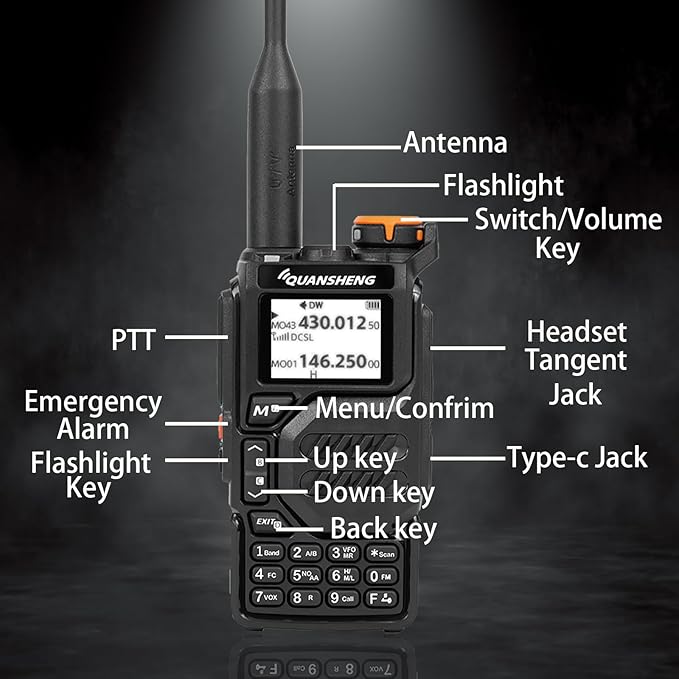 Quansheng UV-K5 Radio USB-C Charging Dual Band Two Way Radio Long Range for Adult 5W Long Range Handheld Radio NOAA Scrambler/DTMF One Key Copy Frequency