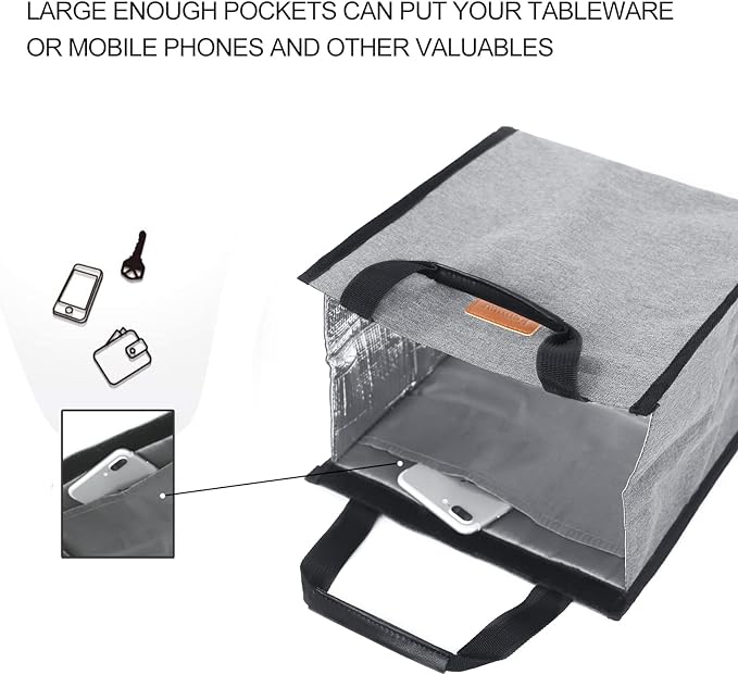Lunch Bags for Women Insulated Reusable Lunch Tote with Internal Pocket, Lunch Tote bag for Work (Grey