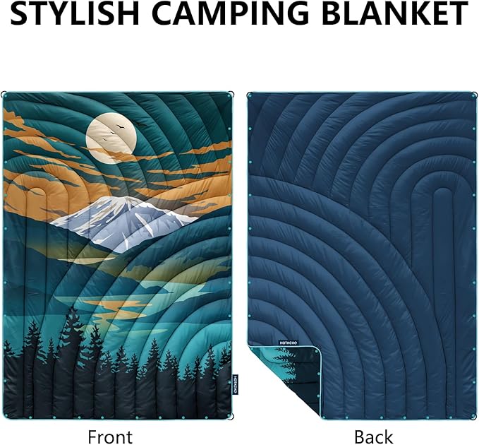 Camping Blanket,Lightweight Down Alternative Puffy Printed Camping Blanket Packable Outdoor Blanket for Camping,Traveling, Stadium, Hiking, Picnics
