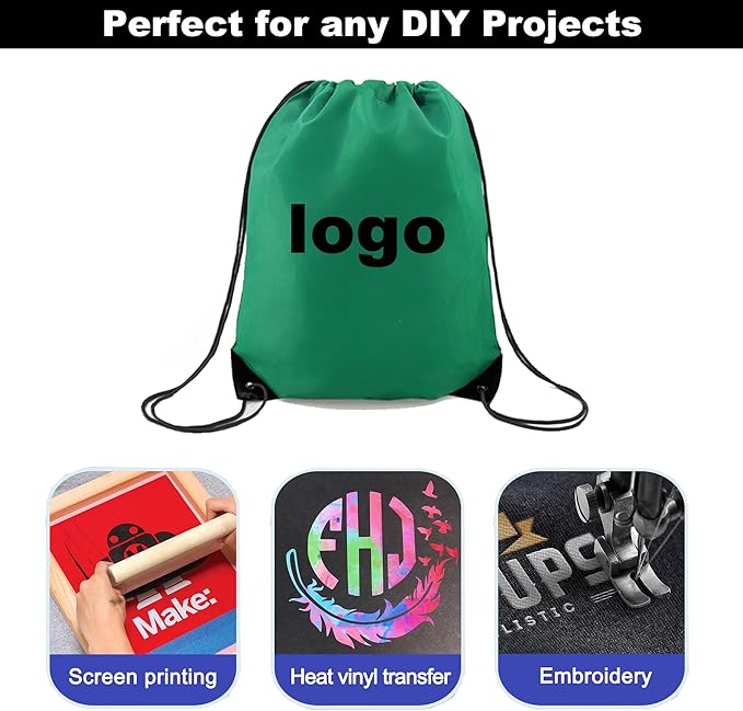 BeeGreen Drawstring Backpack Bags 20,30,50 Packs Reflective String Bags for Gym Sport Trip Cinch Sack DIY for Women Men