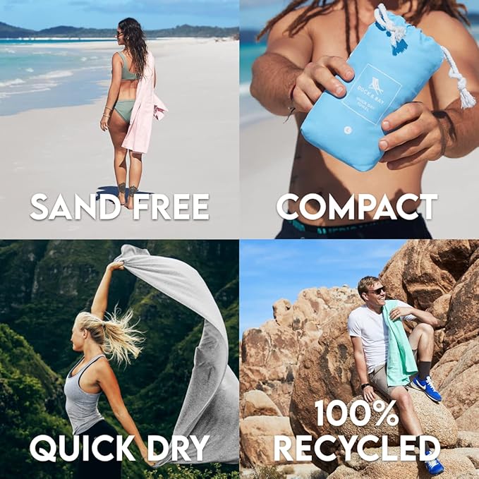 Dock & Bay Quick Drying Towel - for Sports, Gym, Travel, Yoga, Camping, Swimming - Super Absorbent, Compact, Lightweight - 100% Recycled Materials - Includes Bag - Variable Sizes